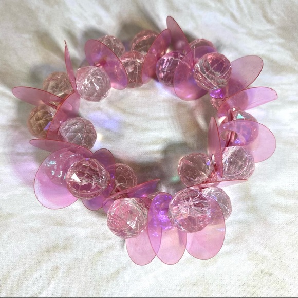 Pink power sparkling bead sequin stretch bracelet - Picture 3 of 5